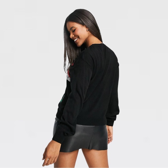 Threadbare Plus Christmas Gherkin Women’s Crew-Neck Knit Sweater In Black 12US - Picture 4 of 16